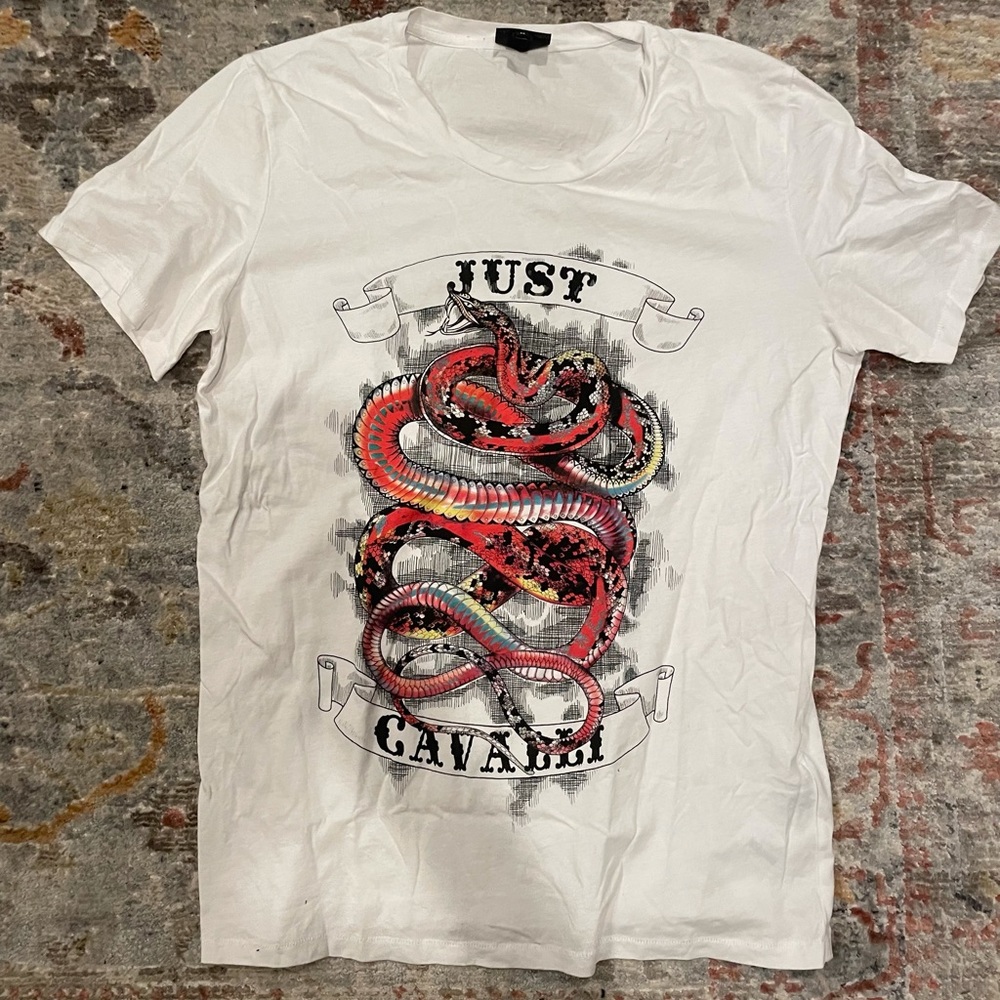 Just Cavalli Roberto Cavalli white cotton graphic t-shirt